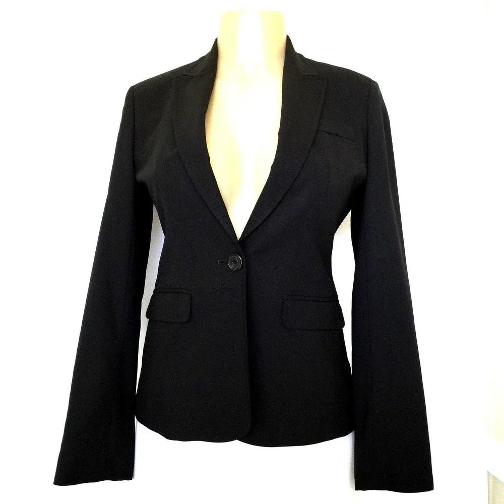 J CREW Blazer Jacket Black Wool Blend Peak Lapel One Button Lined 4 S 71…